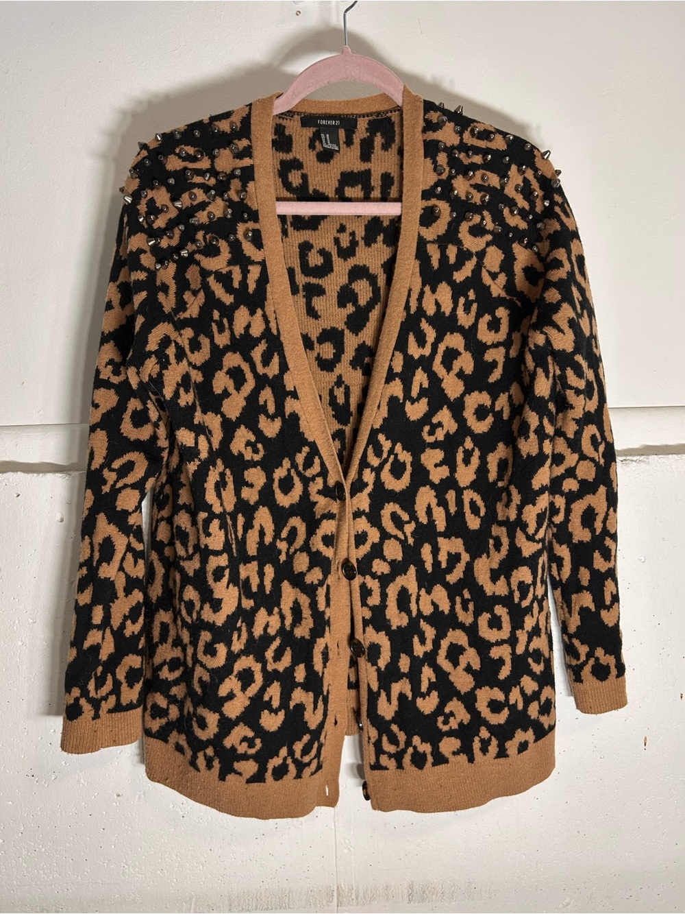 Forever 21 Leopard Print Button Cardigan - Black & Tan